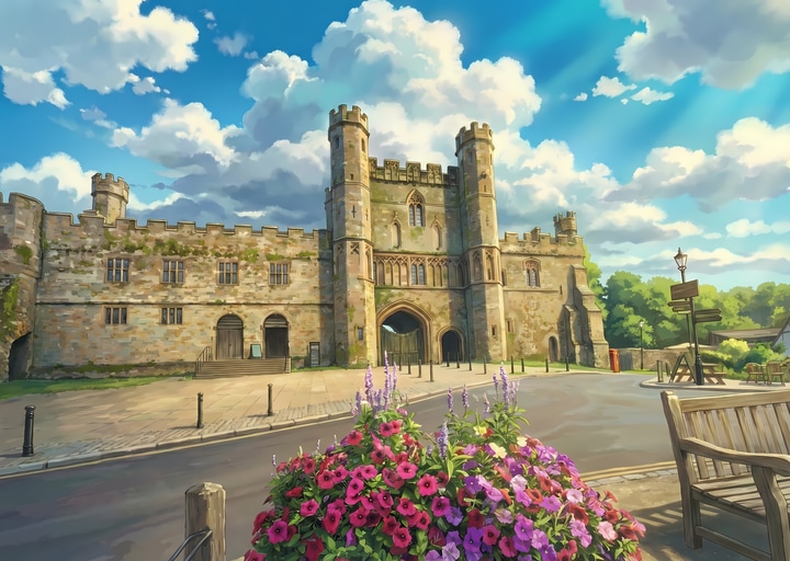 The historic grounds and stone architecture of Battle Abbey in East Sussex