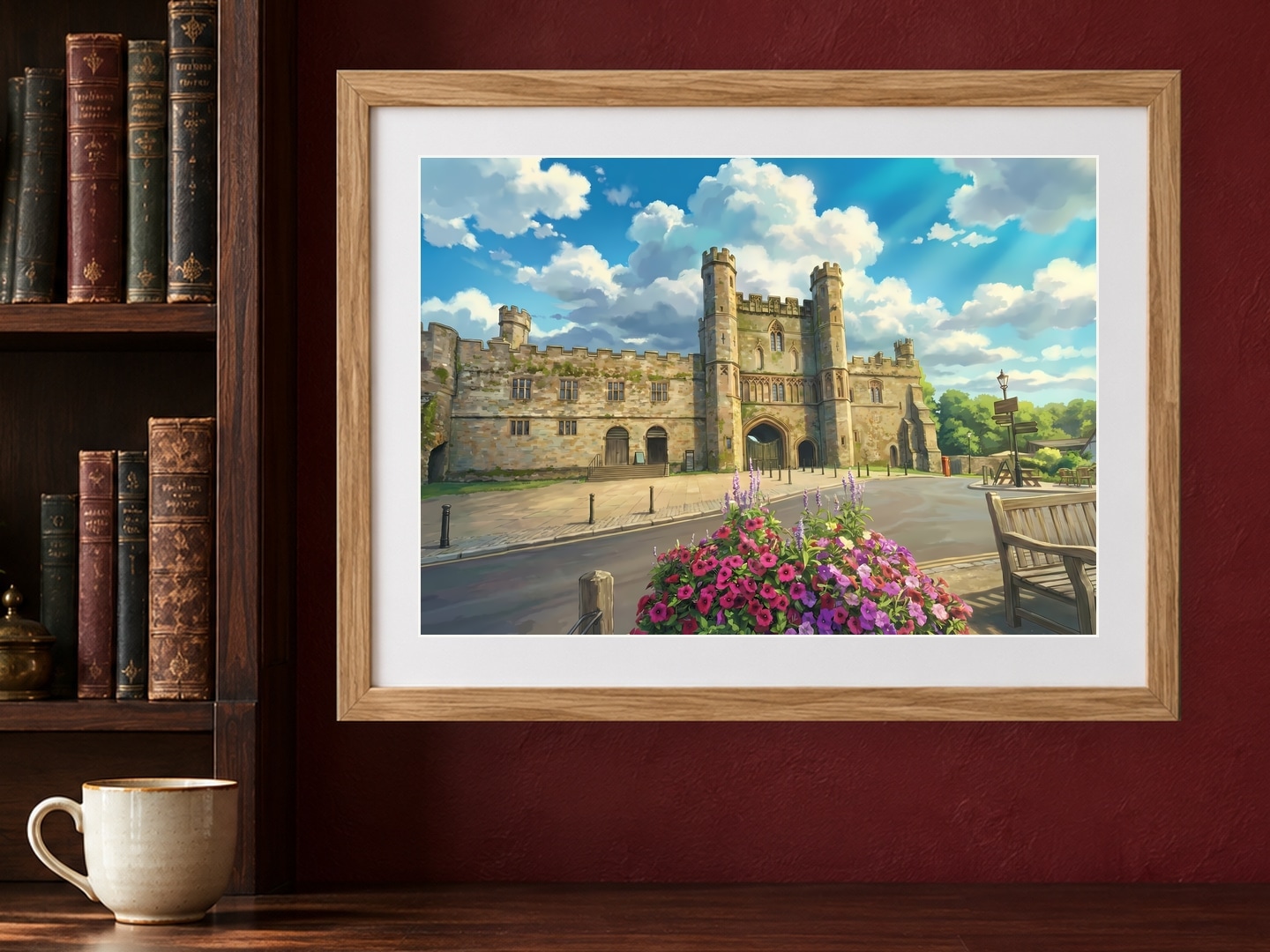 Battle Abbey, Large, 29.7 × 42 cm · 11.69 × 16.54 in, Burgundy Library setting