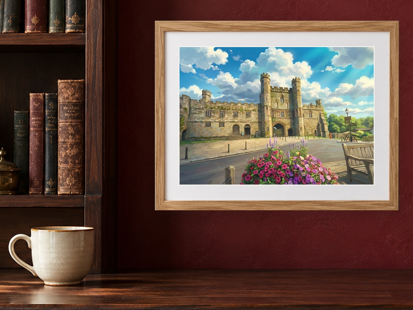 Battle Abbey, Medium, 21 × 29.7 cm · 8.27 × 11.69 in, Burgundy Library setting