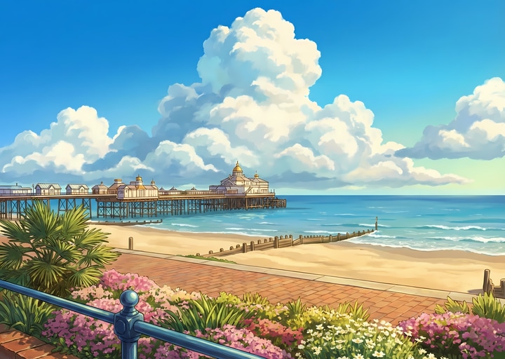 Eastbourne Pier extending into the sea beneath a bright sky