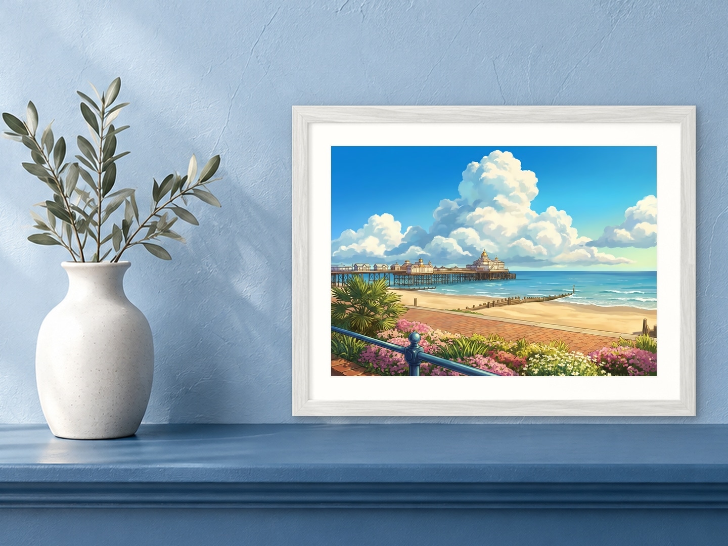 Eastbourne Pier, Medium, 21 × 29.7 cm · 8.27 × 11.69 in, Pale Blue Ledge setting