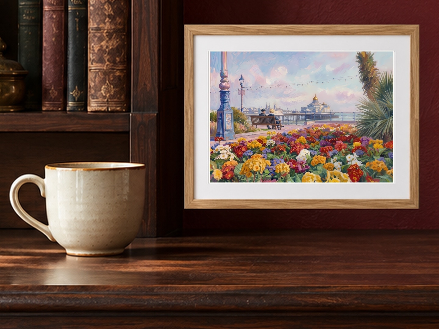 Flower Bed, Small, 17.8 × 12.7 cm · 7 × 5 in, Burgundy Library setting