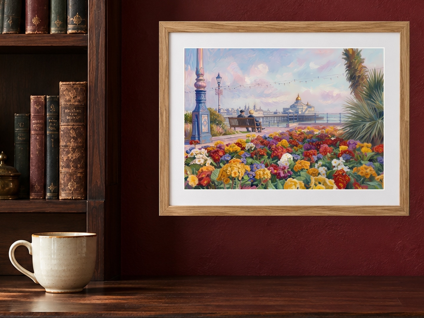 Flower Bed, Medium, 21 × 29.7 cm · 8.27 × 11.69 in, Burgundy Library setting