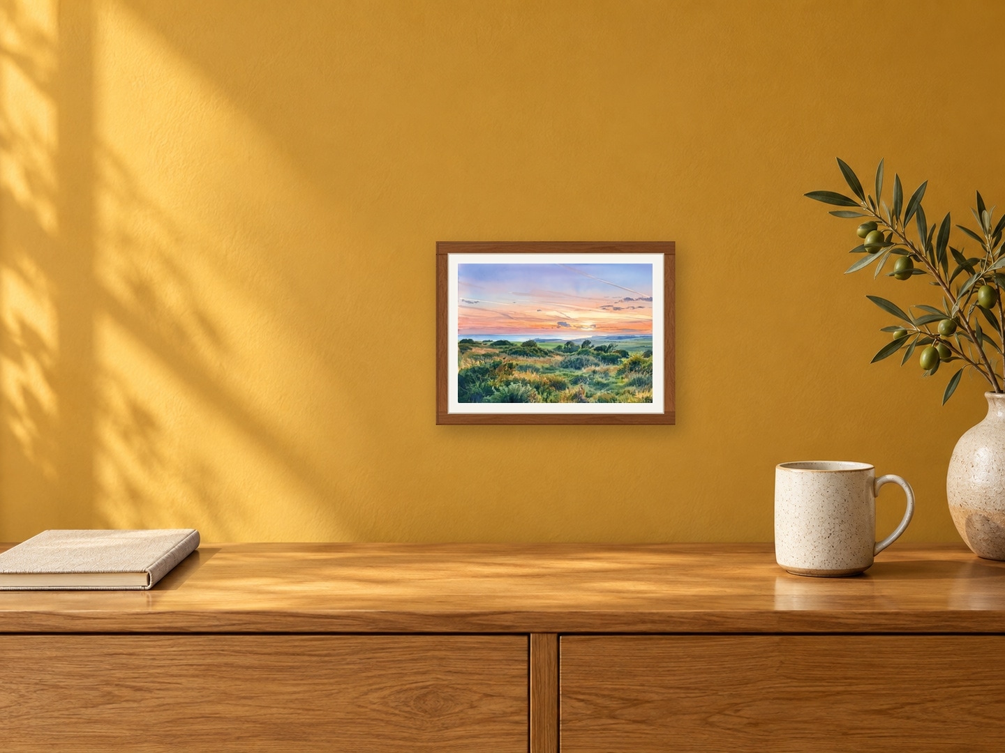 South Downs I, Small, 17.8 × 12.7 cm · 7 × 5 in, Muted Yellow Hall setting