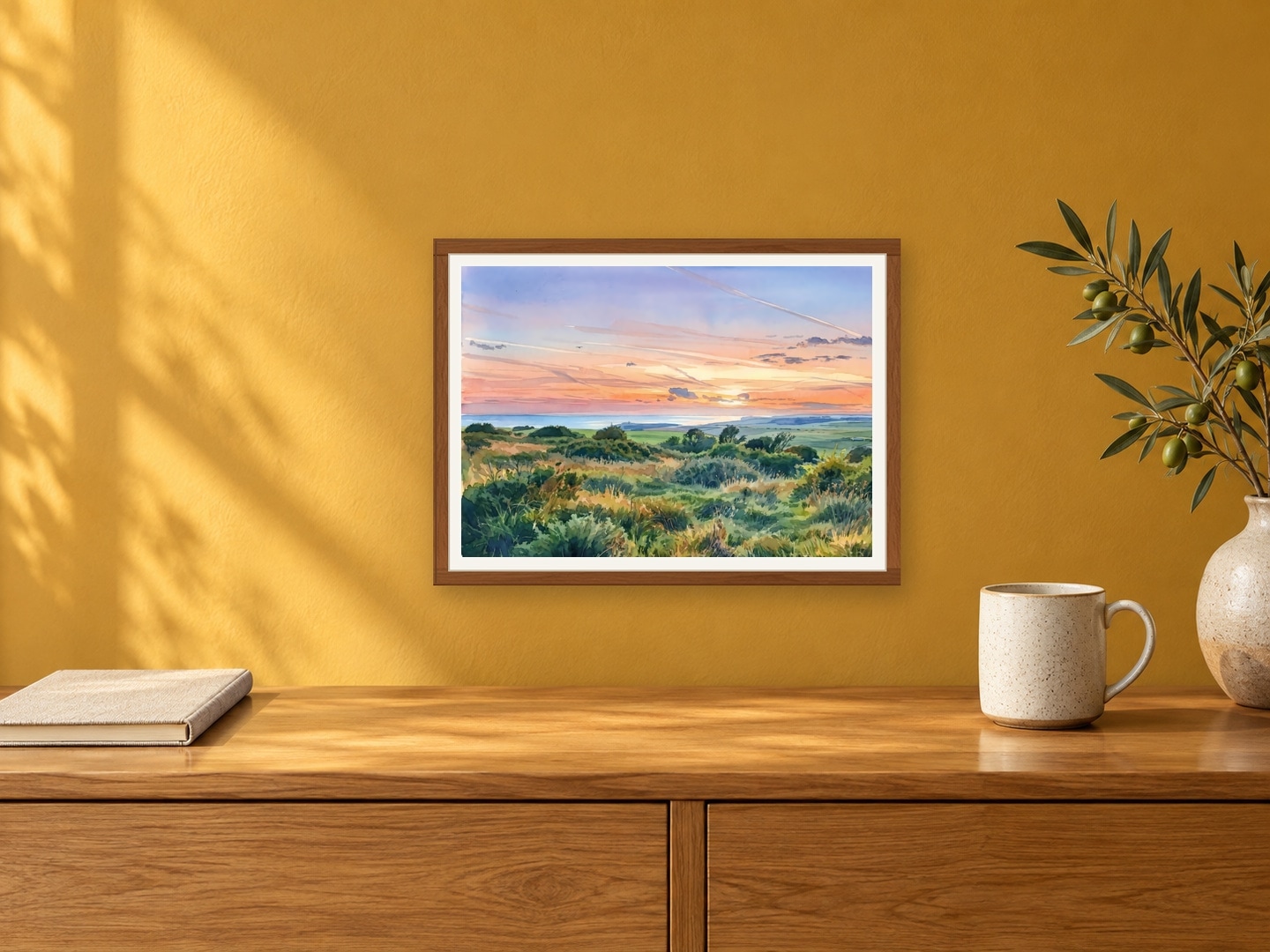 South Downs I, Medium, 21 × 29.7 cm · 8.27 × 11.69 in, Muted Yellow Hall setting