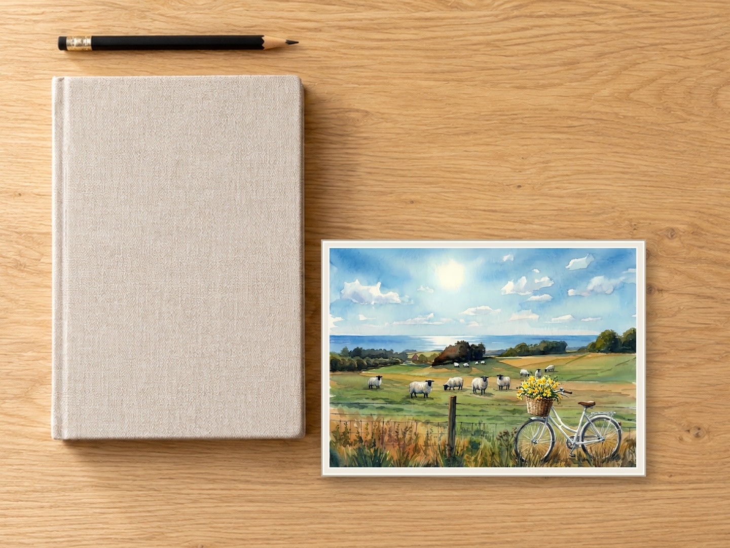 South Downs, Jeeps and Bike, Small, 17.8 × 12.7 cm · 7 × 5 in, Diagonal Table setting