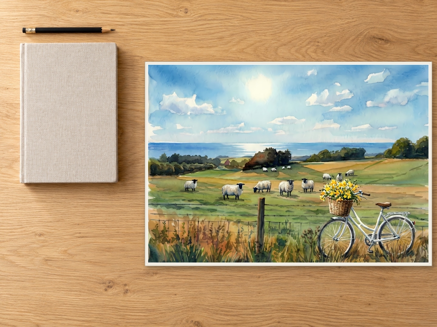 South Downs, Jeeps and Bike, Large, 29.7 × 42 cm · 11.69 × 16.54 in, Diagonal Table setting