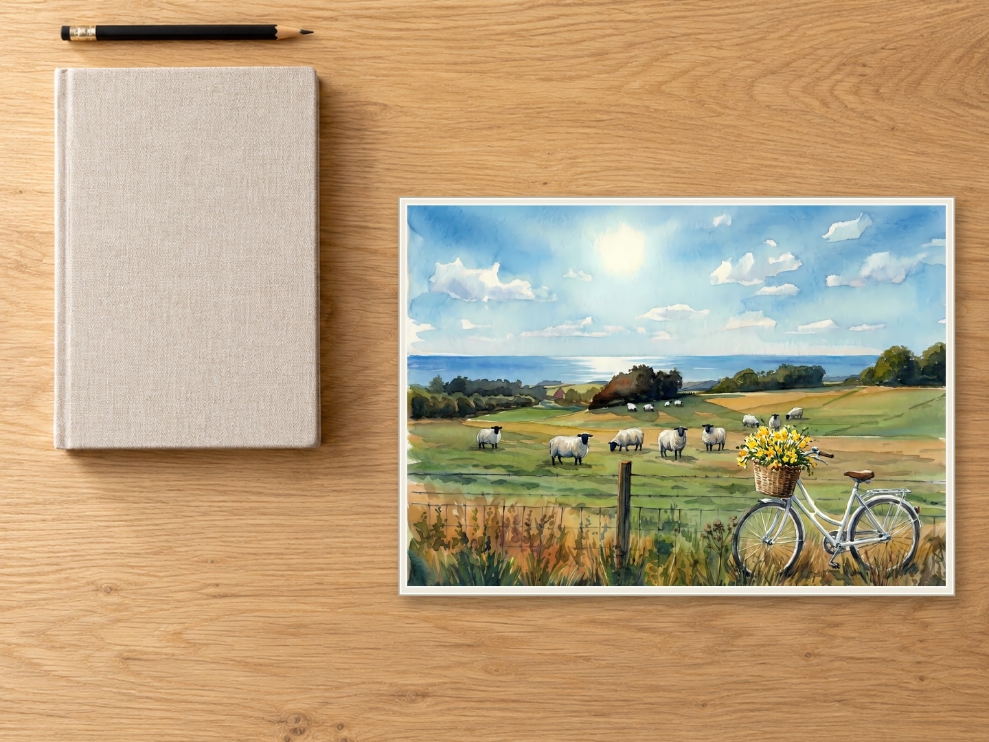 South Downs, Jeeps and Bike, Medium, 21 × 29.7 cm · 8.27 × 11.69 in, Diagonal Table setting
