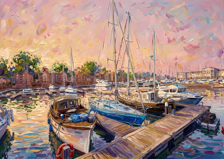 Boats and water at Sovereign Harbour in a detailed coastal view