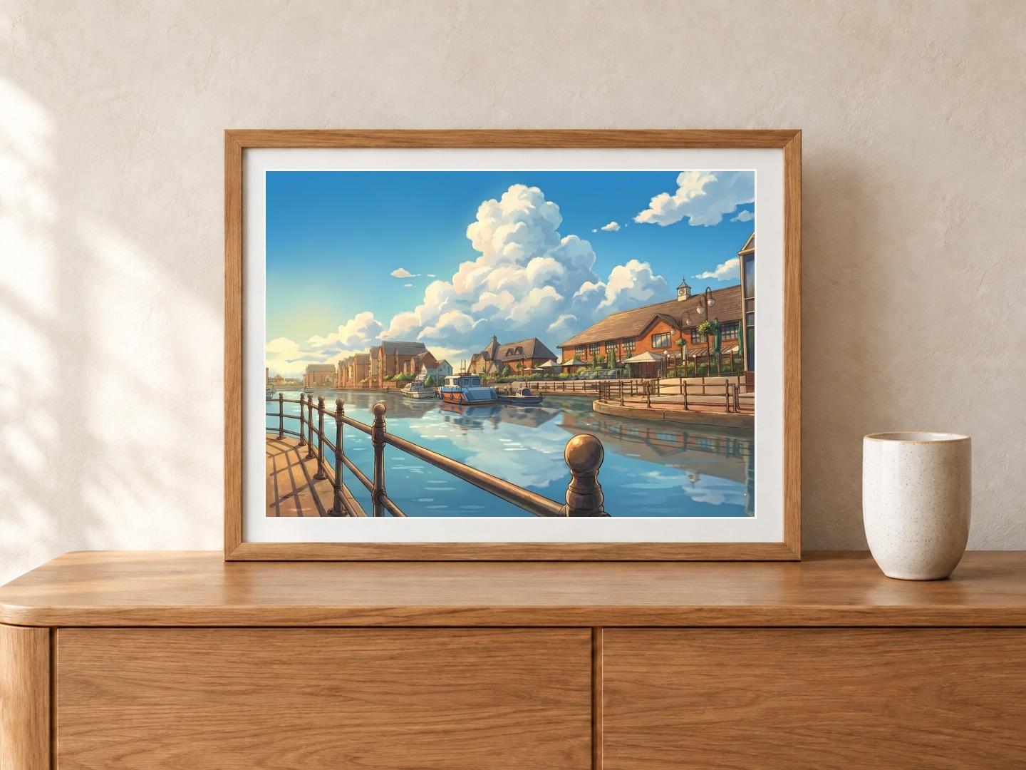 Sovereign Harbour Waterfront, Medium, 21 × 29.7 cm · 8.27 × 11.69 in, Oak Console setting